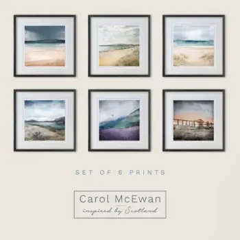 6 frames with various prints on a cream background to show what a gallery wal of prints would look like