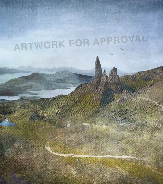 Print Commission picture of an artwork for approval which is a picture of the Old Man Of Storr rock formation on the Isle of Skye