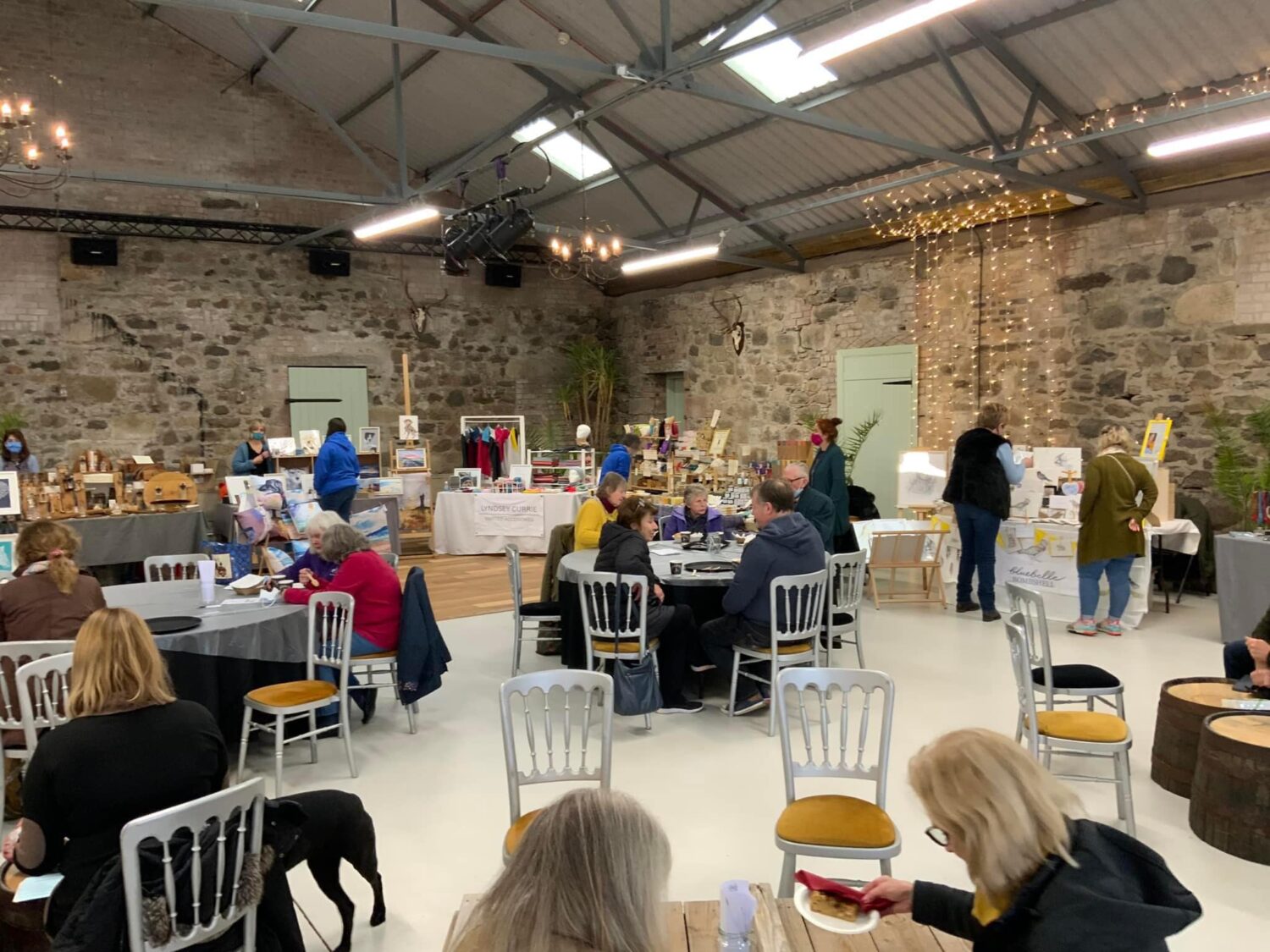 art and craft market inside the barn at Rottal Steading