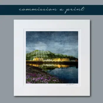 a custom mounted art print of a dark, Scottish landscape at night