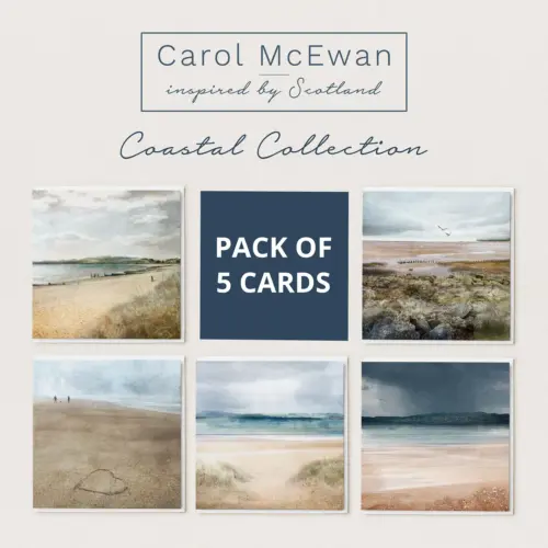 pack of 5 cards - Scottish beach & coastal prints by Dundee artist Carol McEwan