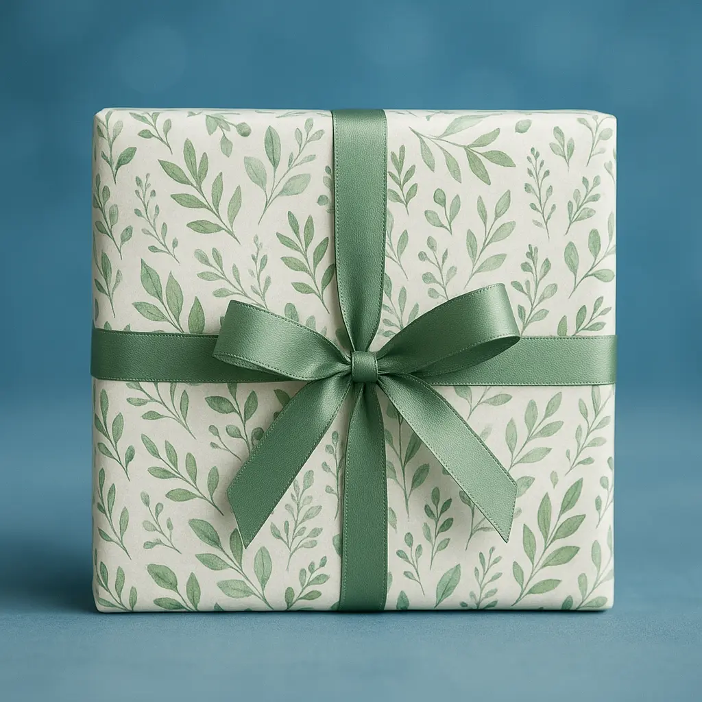 gift wrapped parcel with ribbon
