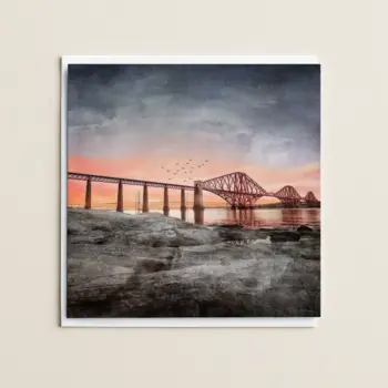 Queensferry Forth railway bridge greetings card by Scottish artist Carol McEwan